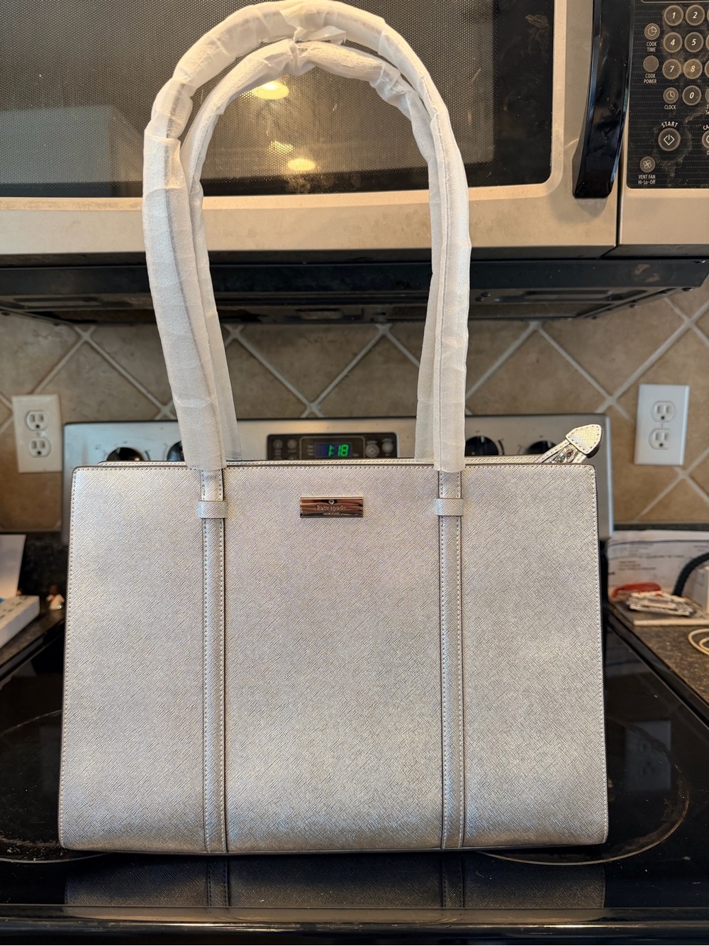 kate spade Metallic Silver Tote Bag